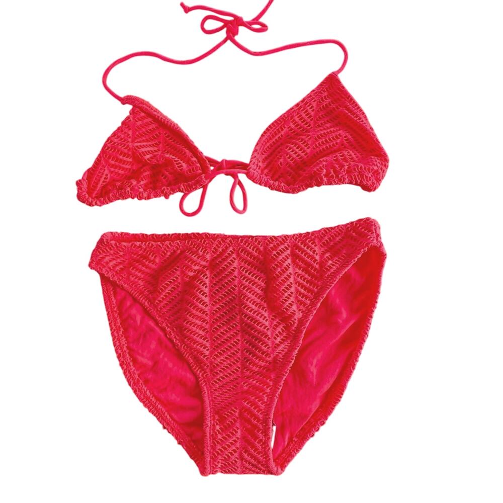 TAHITI BEACHWEAR NWT Women's 9/10 Coral 2 Piece Crochet Boho String Bikini Swim